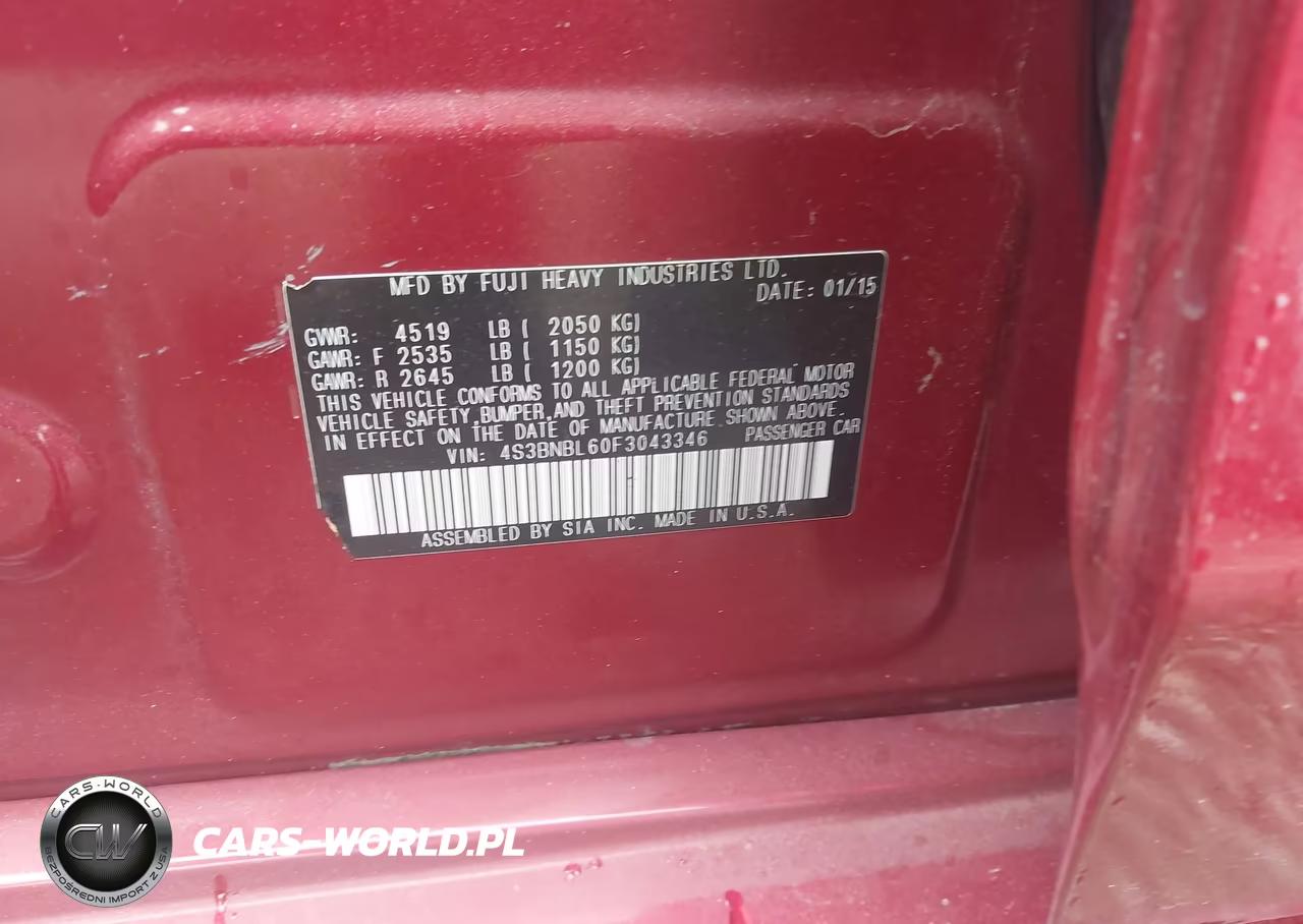 2015 Subaru Legacy 2.5I Limited VIN:4S3BNBL60F3043346 - 9