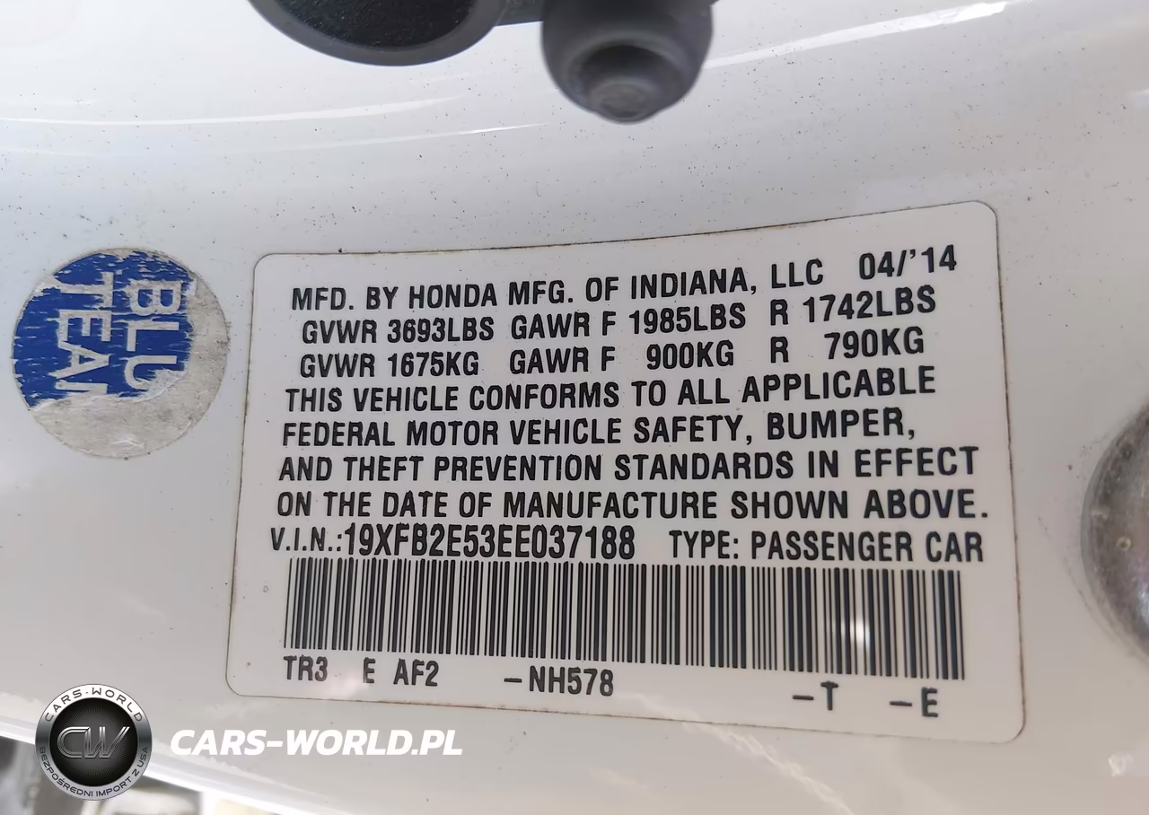2014 Honda Civic Lx VIN:19XFB2E53EE037188 - 9