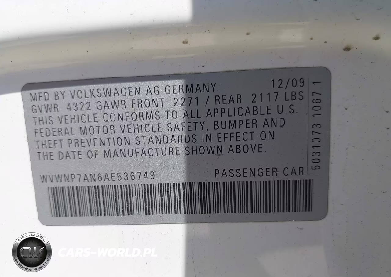 2010 Volkswagen Cc Sport VIN:WVWNP7AN6AE536749 - 9