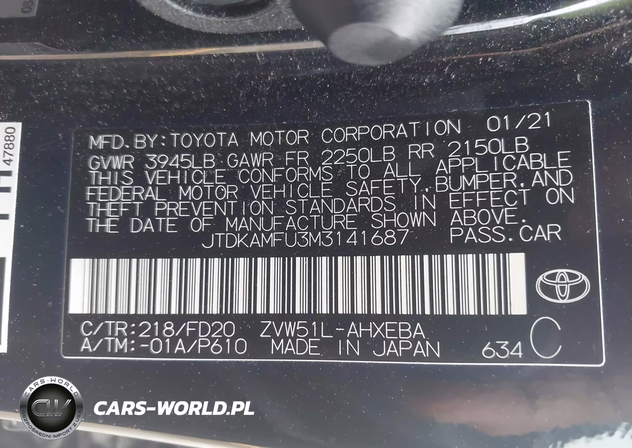 2021 Toyota Prius Le VIN:JTDKAMFU3M3141687 - 9