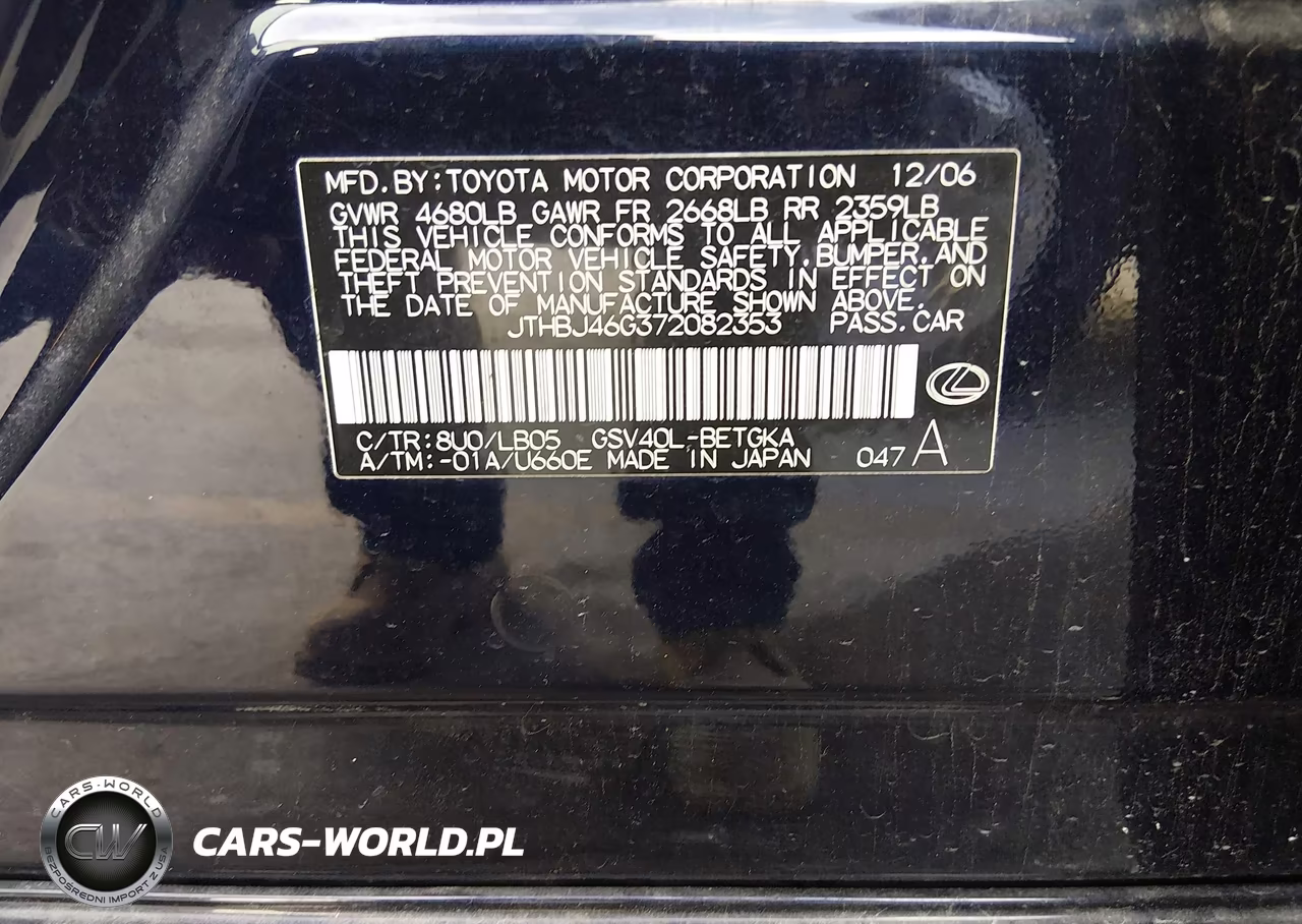 2007 Lexus Es 350 VIN:JTHBJ46G372082353 - 9