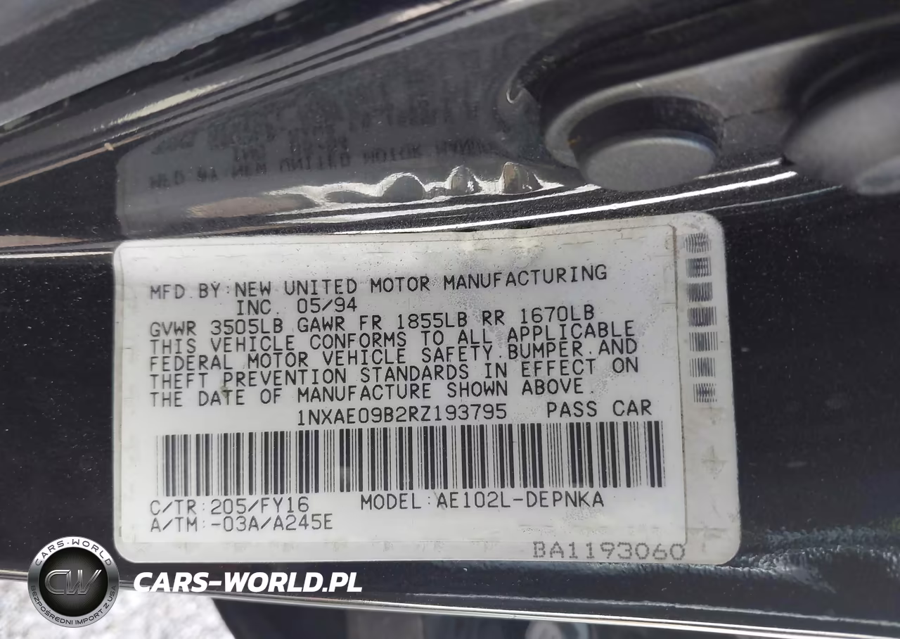 1994 Toyota Corolla Le-Dx VIN:1NXAE09B2RZ193795 - 9