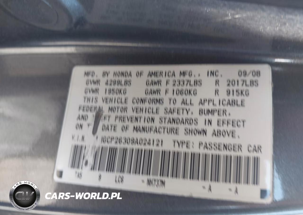 2009 Honda Accord 2.4 Lx VIN:1HGCP26309A024121 - 9