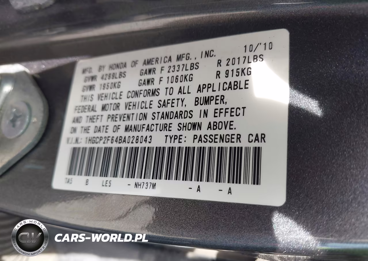 2011 Honda Accord 2.4 Se VIN:1HGCP2F64BA028043 - 9