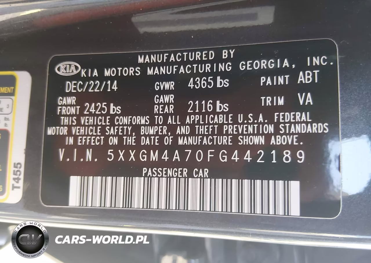 2015 Kia Optima Lx VIN:5XXGM4A70FG442189 - 9