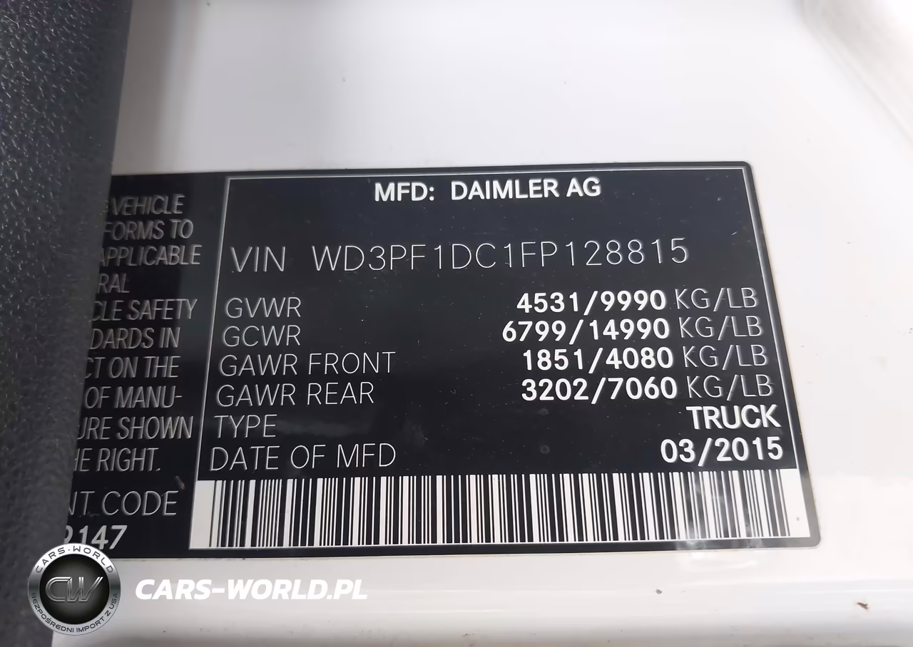 2015 Mercedes-Benz Sprinter 3500 High Roof VIN:WD3PF1DC1FP128815 - 9