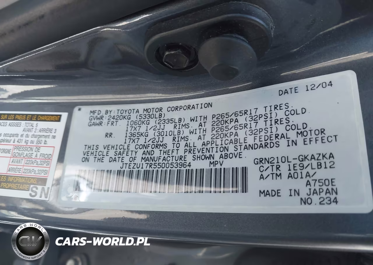 2005 Toyota 4Runner Limited V6 VIN:JTEZU17R550053964 - 9