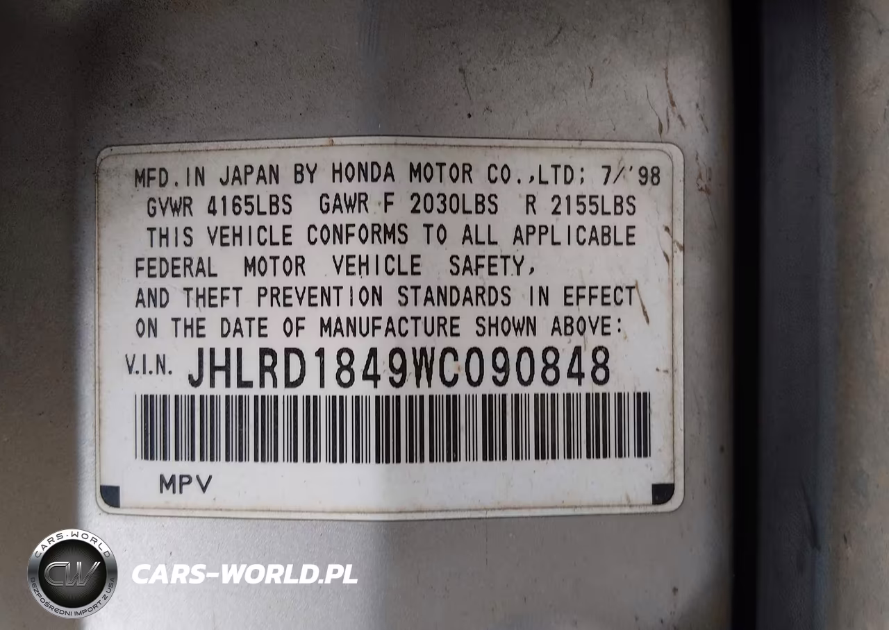 1998 Honda Cr-V Lx VIN:JHLRD1849WC090848 - 9