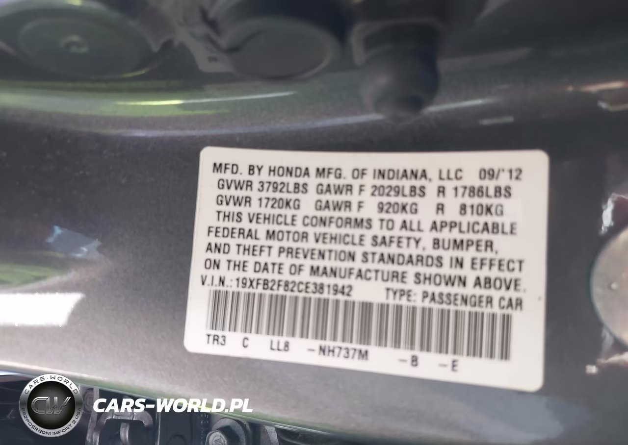 2012 Honda Civic Ex VIN:19XFB2F82CE381942 - 9