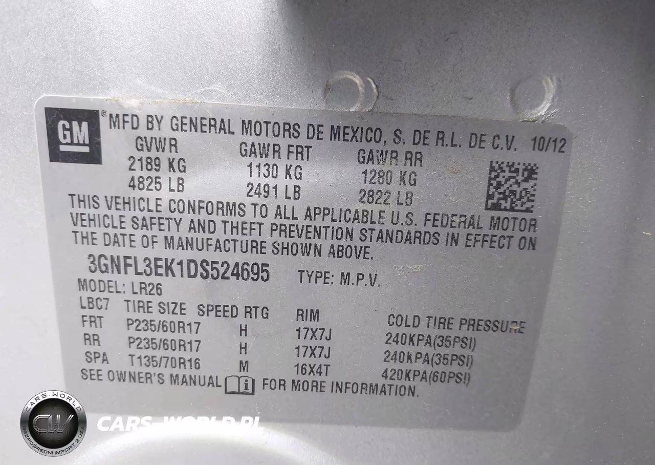 2013 Chevrolet Captiva Sport Lt VIN:3GNFL3EK1DS524695 - 9