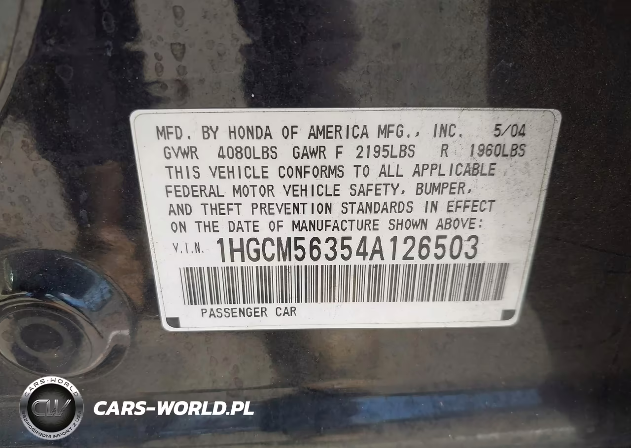 2004 Honda Accord 2.4 Lx VIN:1HGCM56354A126503 - 9