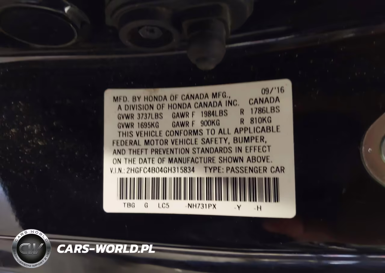2016 Honda Civic Lx-P VIN:2HGFC4B04GH315834 - 9