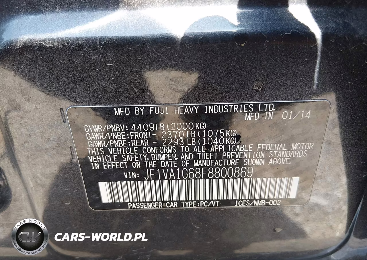 2015 Subaru Wrx Limited VIN:JF1VA1G68F8800869 - 9