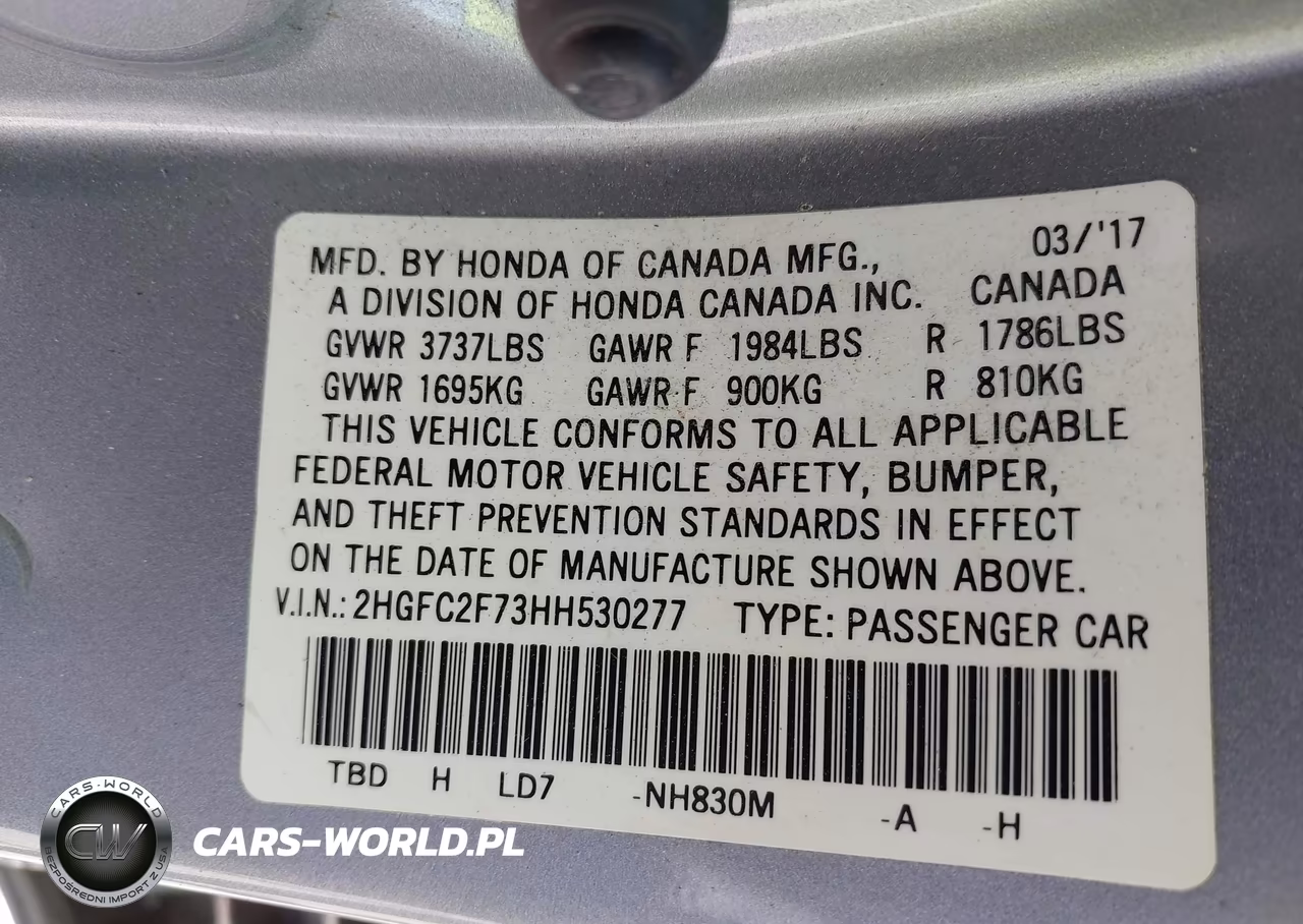 2017 Honda Civic Ex VIN:2HGFC2F73HH530277 - 9
