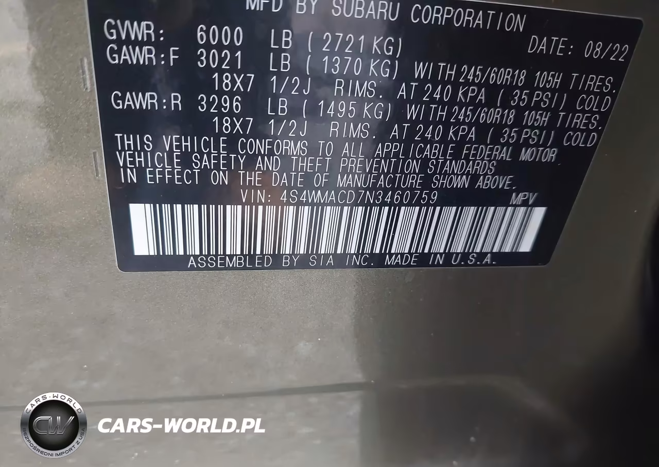 2022 Subaru Ascent Premium VIN:4S4WMACD7N3460759 - 9