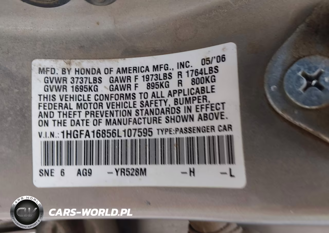 2006 Honda Civic Ex VIN:1HGFA16856L107595 - 9
