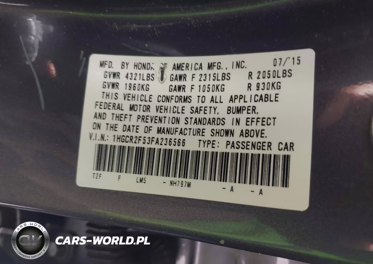 2015 Honda Accord Sport VIN:1HGCR2F53FA236566 - 9