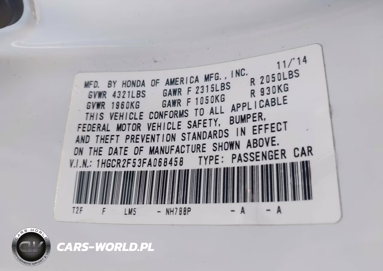 2015 Honda Accord Sport VIN:1HGCR2F53FA068458 - 9