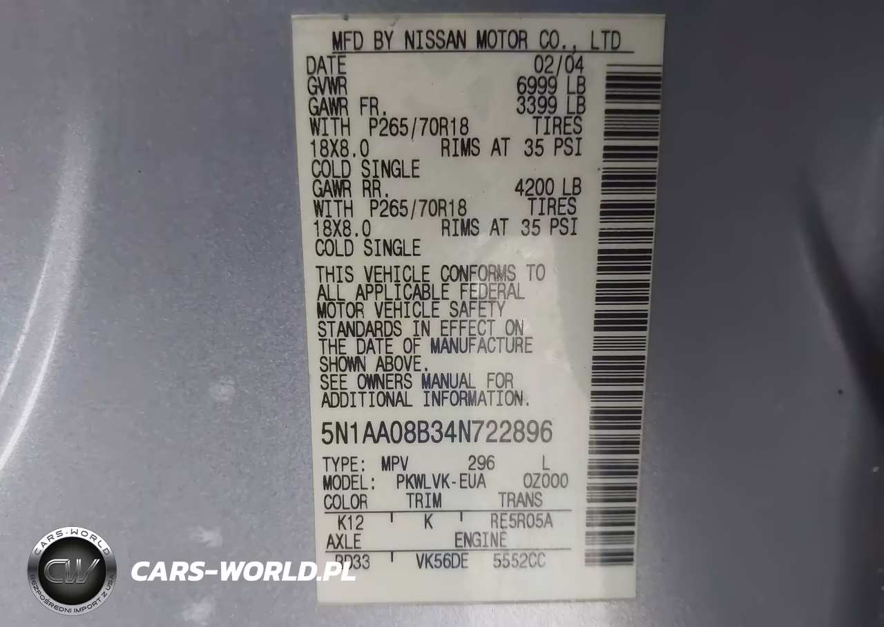 2004 Nissan Pathfinder Armada Le VIN:5N1AA08B34N722896 - 9