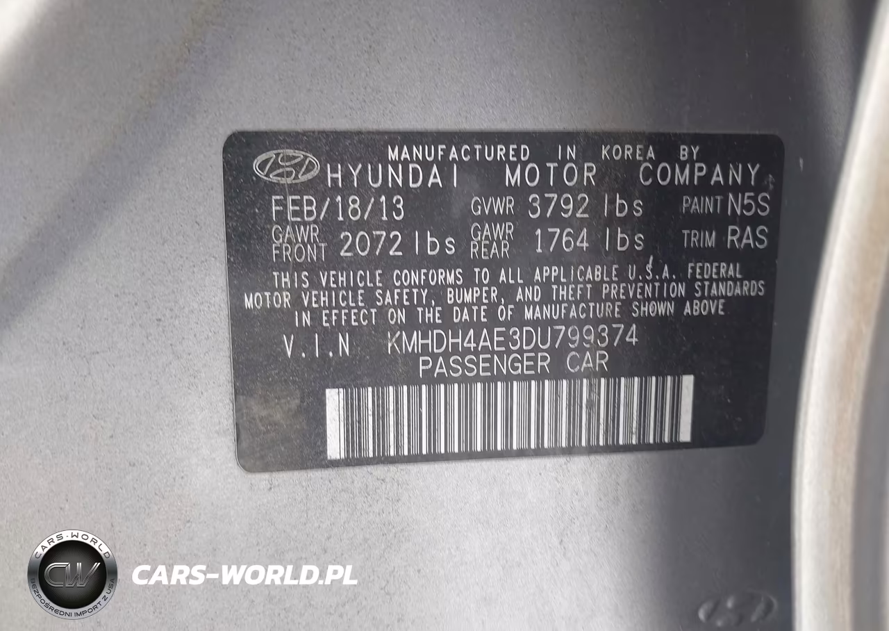 2013 Hyundai Elantra Gls VIN:KMHDH4AE3DU799374 - 9