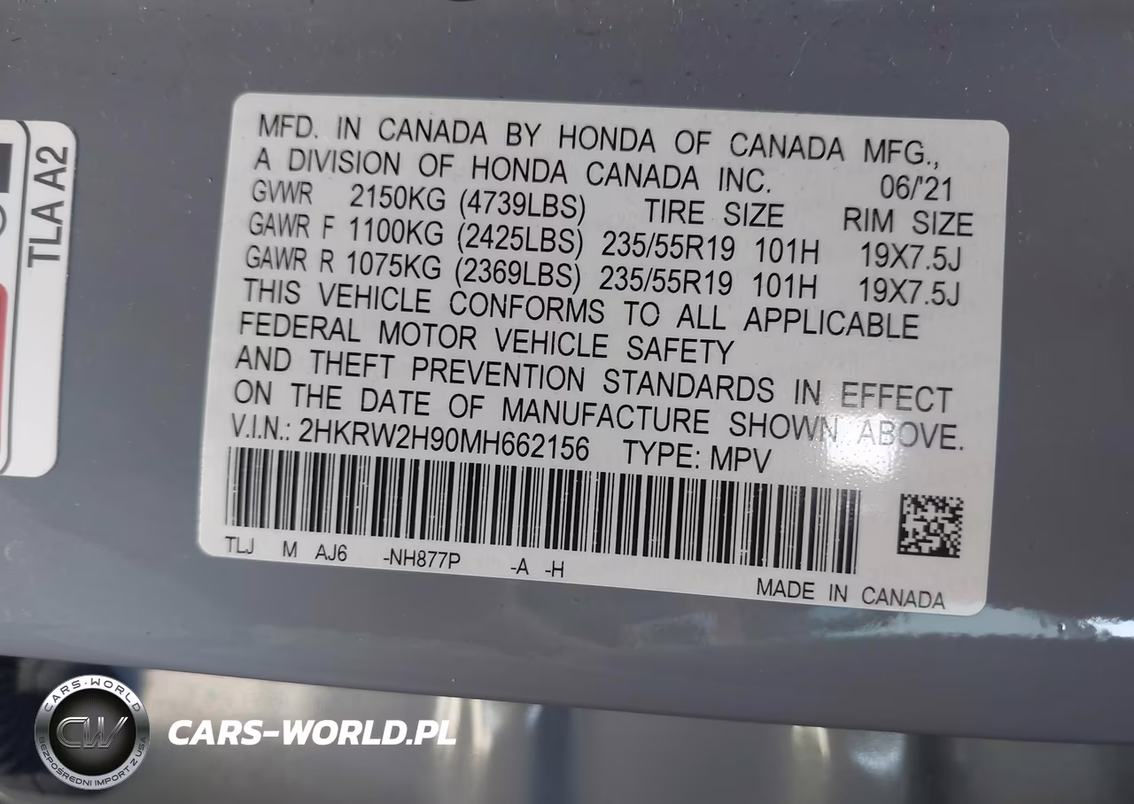 2021 Honda Cr-V Awd Touring VIN:2HKRW2H90MH662156 - 9