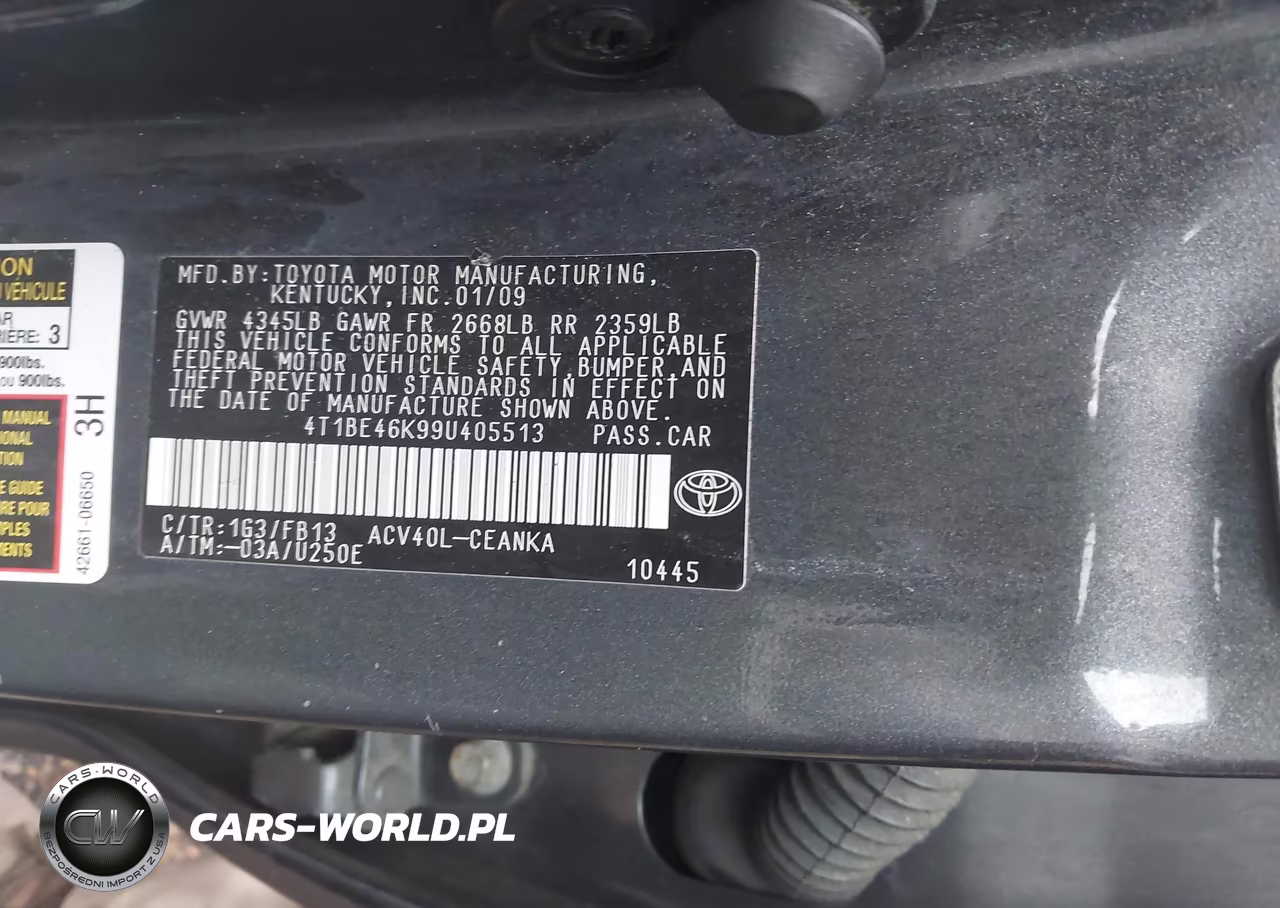 2009 Toyota Camry Le VIN:4T1BE46K99U405513 - 9