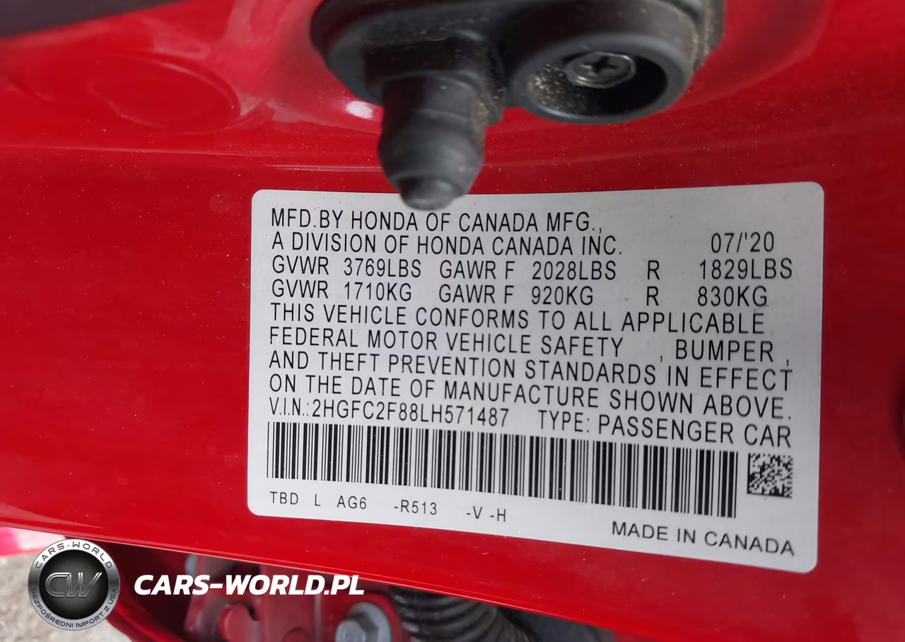 2020 Honda Civic Sport VIN:2HGFC2F88LH571487 - 9