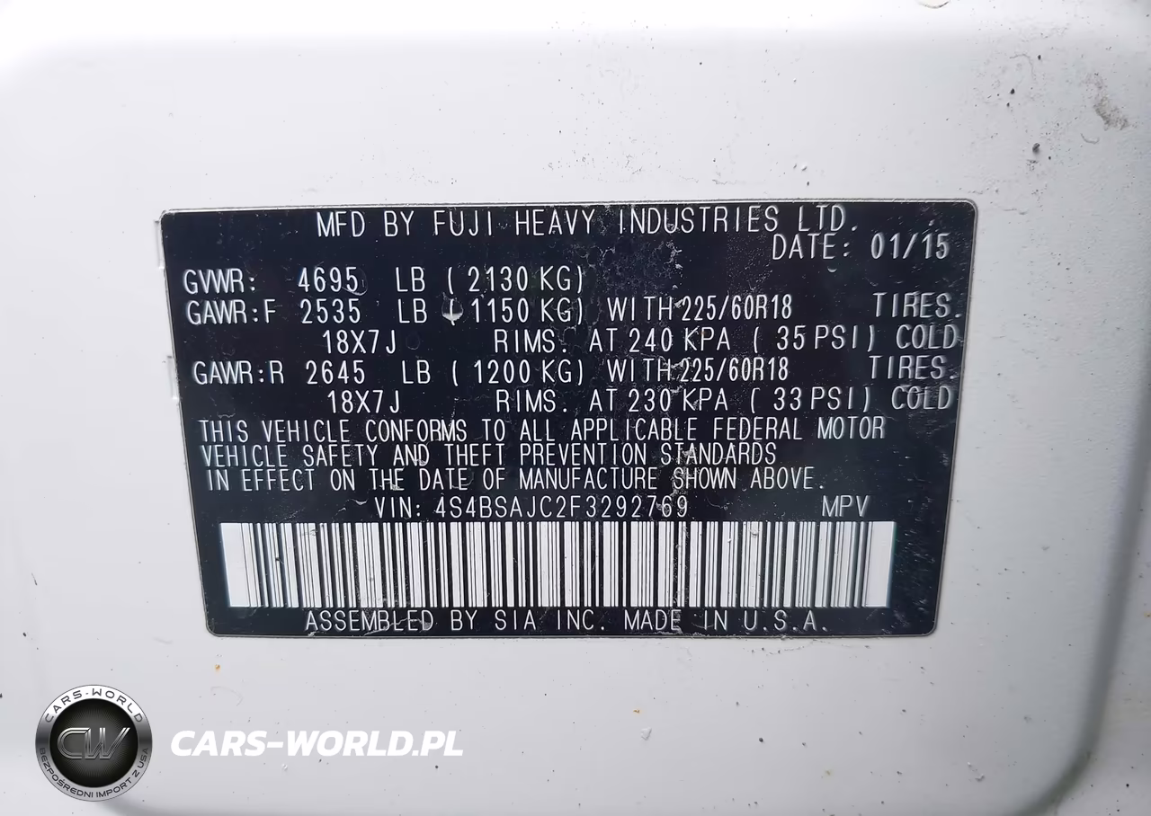 2015 Subaru Outback 2.5I Limited VIN:4S4BSAJC2F3292769 - 9