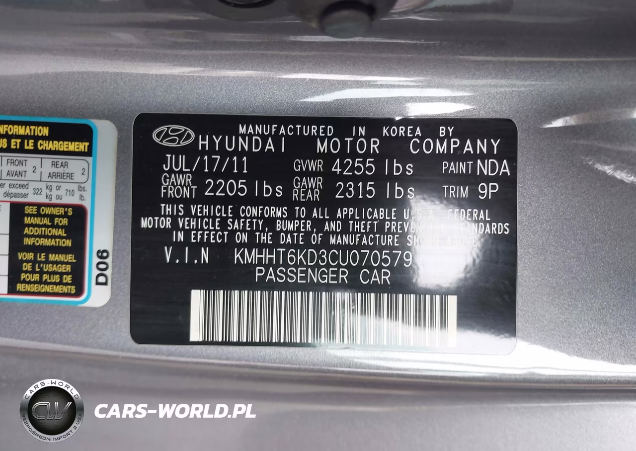2012 Hyundai Genesis 2.0T VIN:KMHHT6KD3CU070579 - 9