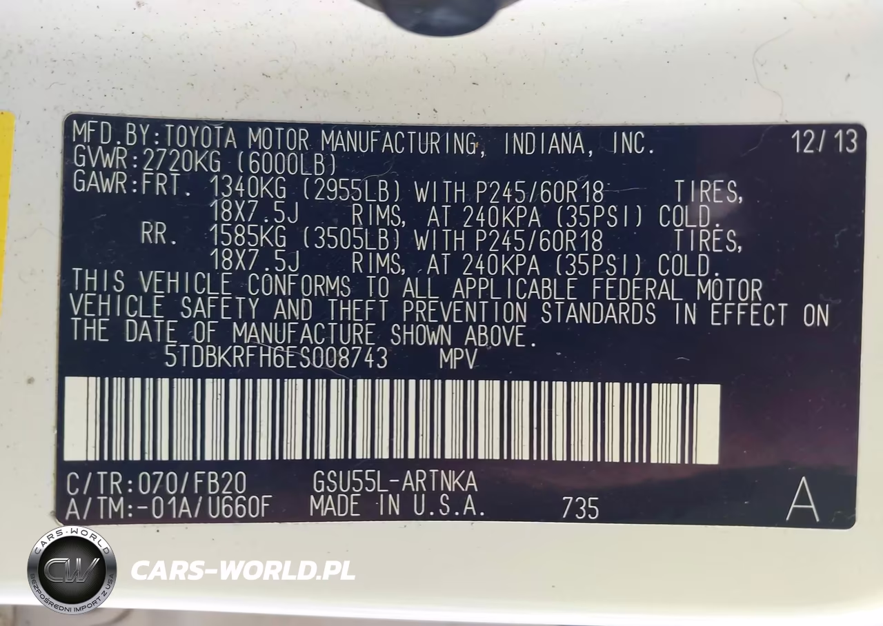 2014 Toyota Highlander Le V6 VIN:5TDBKRFH6ES008743 - 9