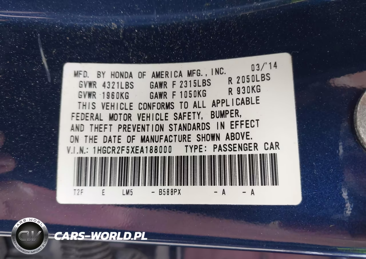 2014 Honda Accord Sport VIN:1HGCR2F5XEA188000 - 9