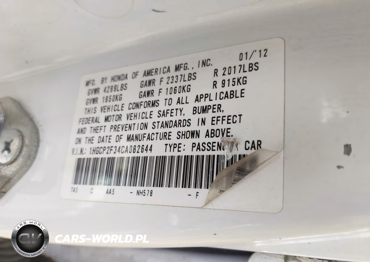 2012 Honda Accord 2.4 Lx VIN:1HGCP2F34CA082644 - 9