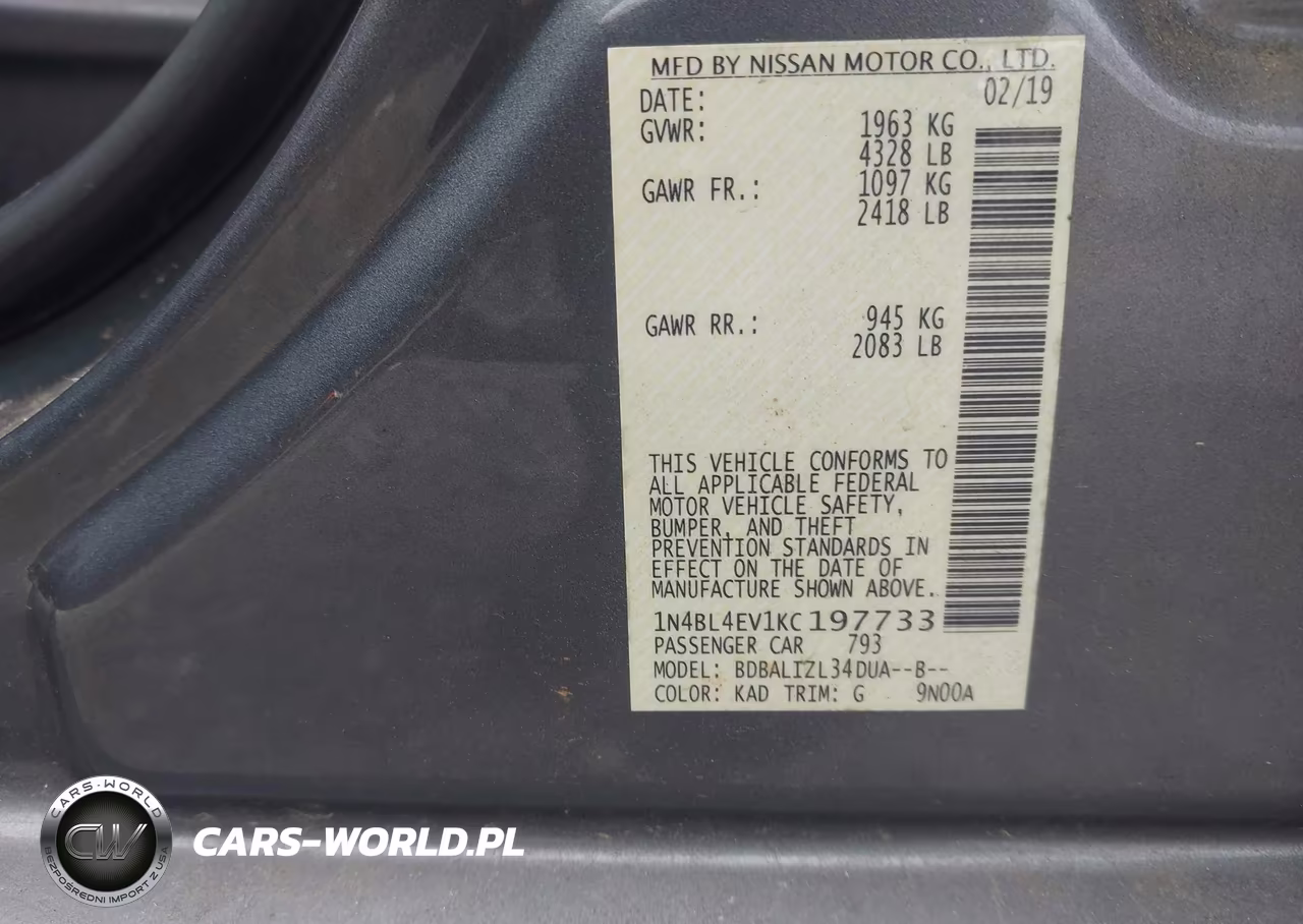 2019 Nissan Altima 2.5 Sl VIN:1N4BL4EV1KC197733 - 9
