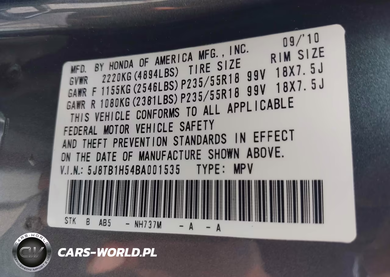 2011 Acura Rdx VIN:5J8TB1H54BA001535 - 9