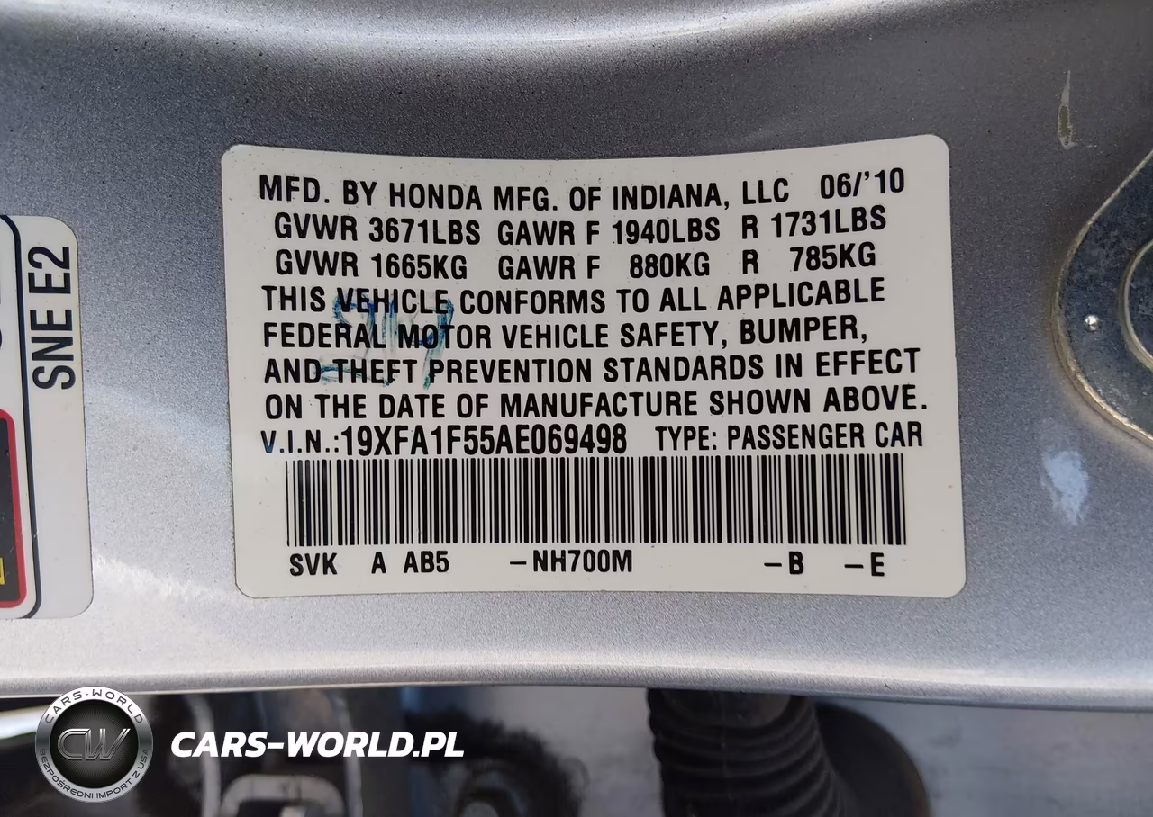 2010 Honda Civic Lx VIN:19XFA1F55AE069498 - 9