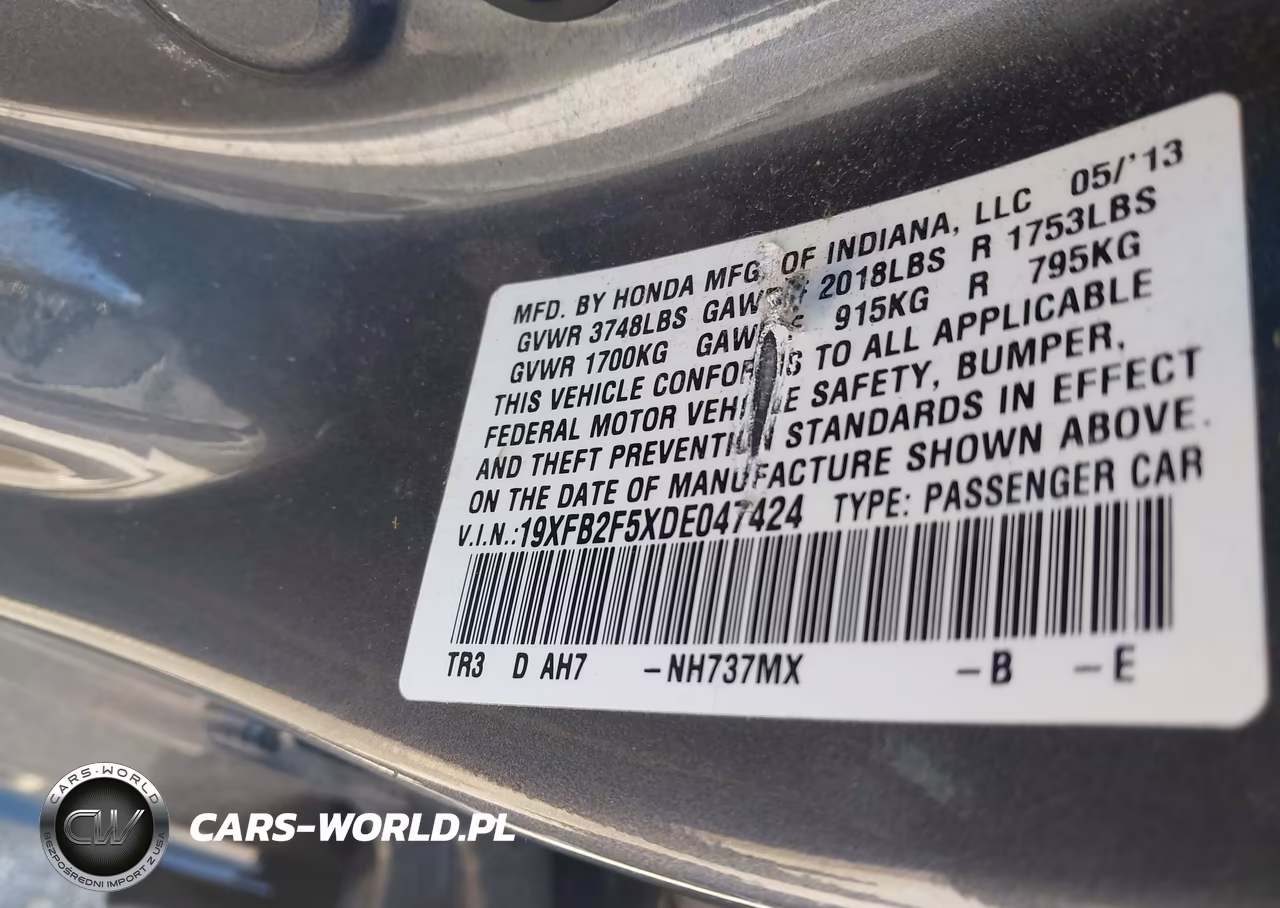 2013 Honda Civic Lx VIN:19XFB2F5XDE047424 - 9