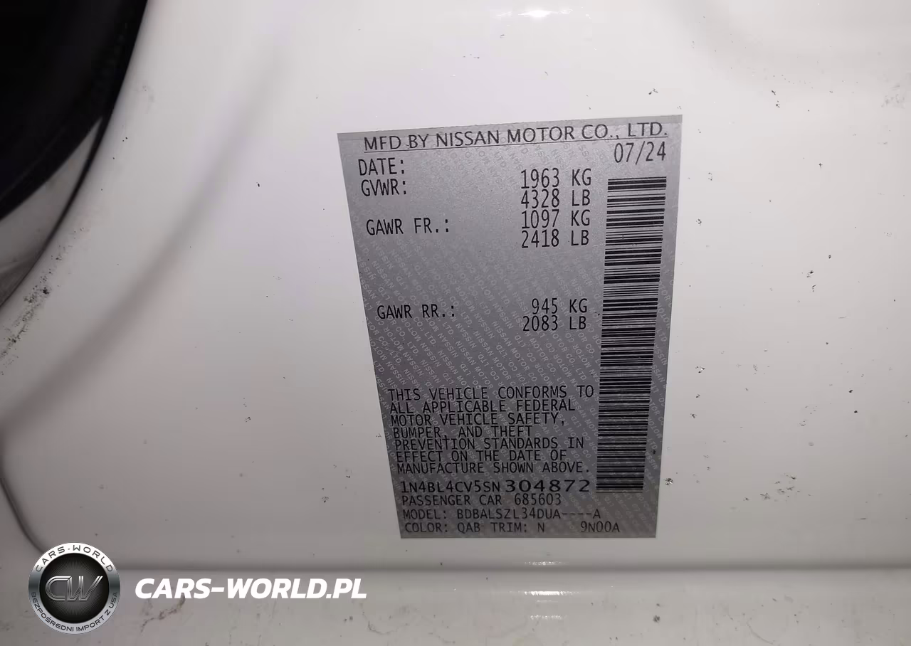 2025 Nissan Altima Sr VIN:1N4BL4CV5SN304872 - 9