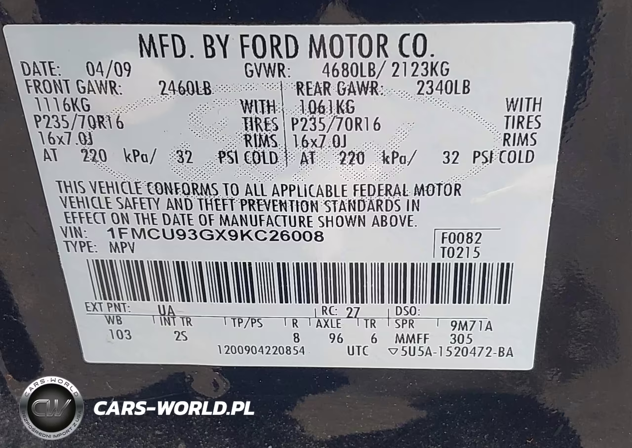 2009 Ford Escape Xlt VIN:1FMCU93GX9KC26008 - 9