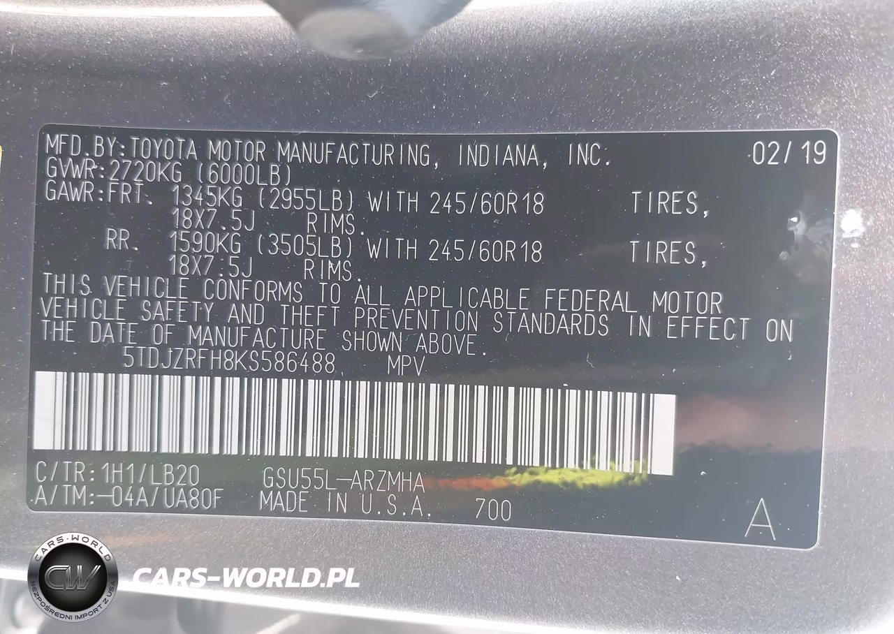 2019 Toyota Highlander Xle VIN:5TDJZRFH8KS586488 - 9
