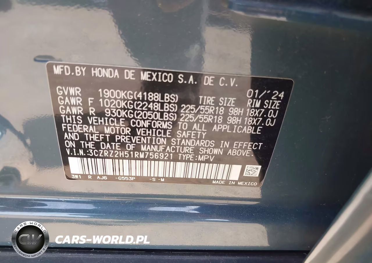 2024 Honda Hr-V Awd Sport-Awd Sport W-O Bsi VIN:3CZRZ2H51RM756921 - 9