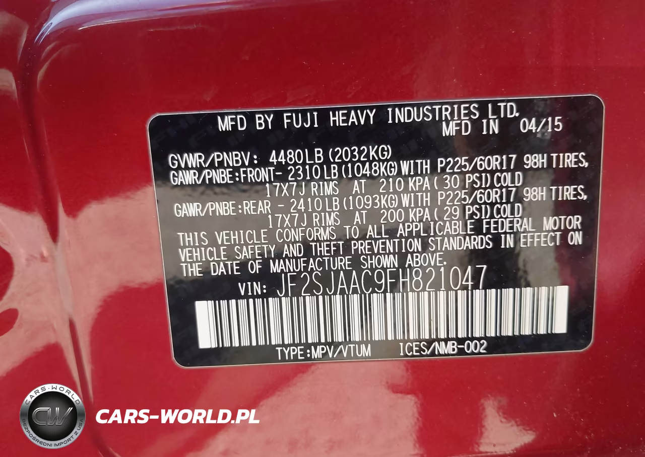 2015 Subaru Forester 2.5I VIN:JF2SJAAC9FH821047 - 9