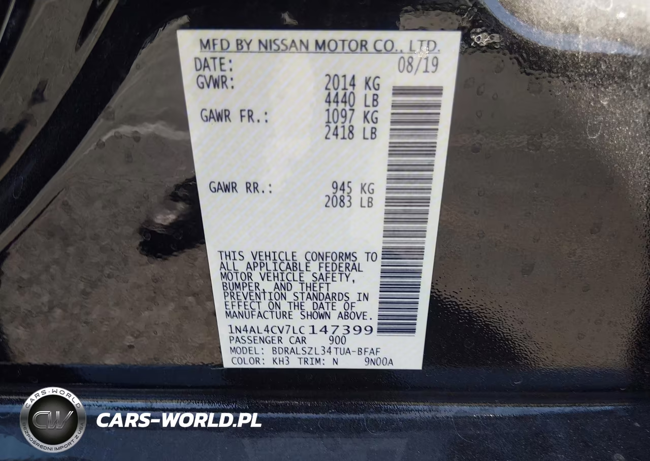 2020 Nissan Altima Sr Vc-Turbo Fwd VIN:1N4AL4CV7LC147399 - 9