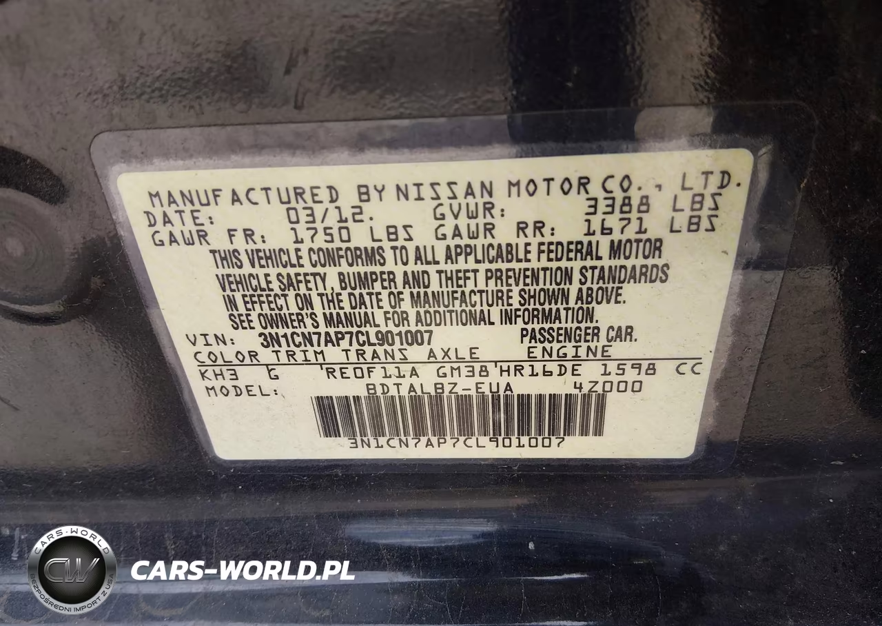 2012 Nissan Versa 1.6 Sv VIN:3N1CN7AP7CL901007 - 9