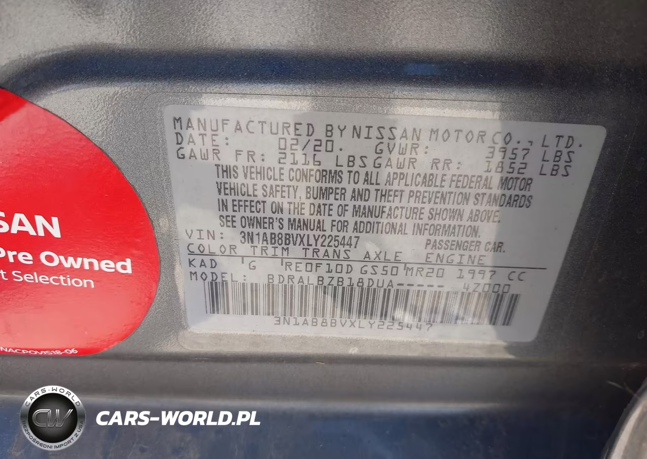 2020 Nissan Sentra S Xtronic Cvt VIN:3N1AB8BVXLY225447 - 9