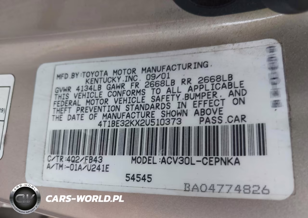 2002 Toyota Camry Le VIN:4T1BE32KX2U510373 - 9