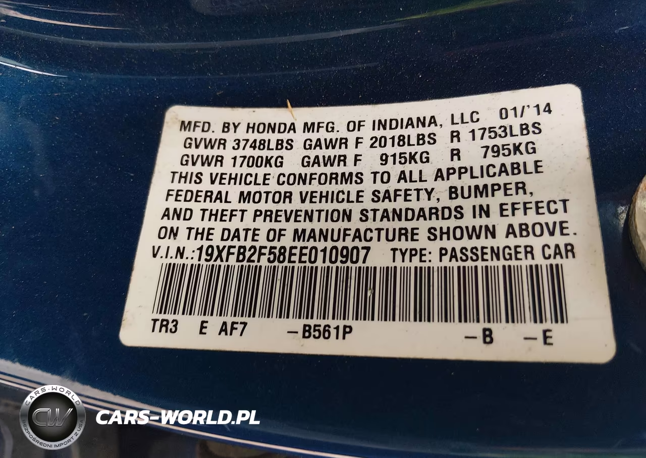 2014 Honda Civic Lx VIN:19XFB2F58EE010907 - 9
