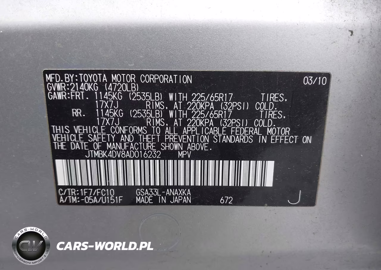 2010 Toyota Rav4 Base V6 VIN:JTMBK4DV8AD016232 - 9