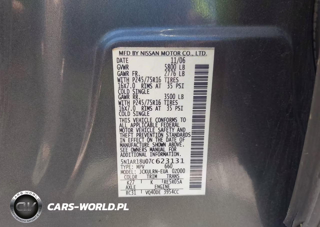 2007 Nissan Pathfinder S VIN:5N1AR18U07C623131 - 9