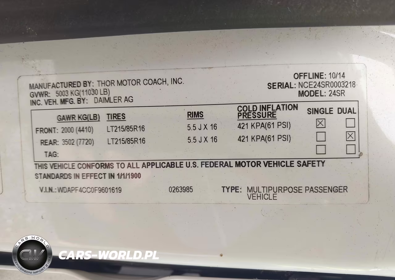 2015 Mercedes-Benz Sprinter 3500 VIN:WDAPF4CC0F9601619 - 9