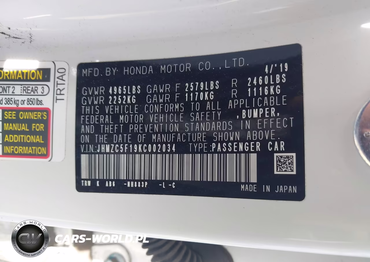 2019 Honda Clarity Plug-In Hybrid VIN:JHMZC5F19KC002034 - 9